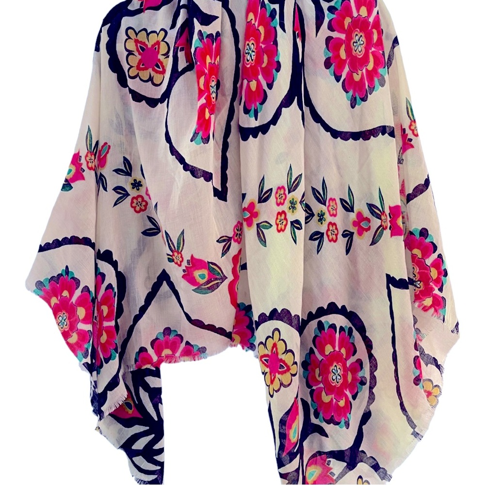 Women's Large Floral Suzanni Scarf Wrap Square Bold Color Black Pink Yellow